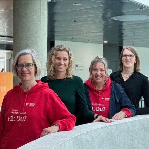 Gruppenfoto mit den vier Professorinnen Anke Gärtner-Niemann, Dr. Monika Kochanowski, Dr. Carmen Winter und Dr.-Ing. Gesine Hilf